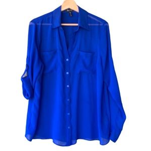 Nicole Miller Cobalt Semi-Sheer Blouse, Size XL